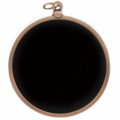 2-3/4 INCH DIE CAST TWO SIDED BRONZE MEDAL WITH 2 INCH RECESSED BLACK DISCS BOTH SIDES
