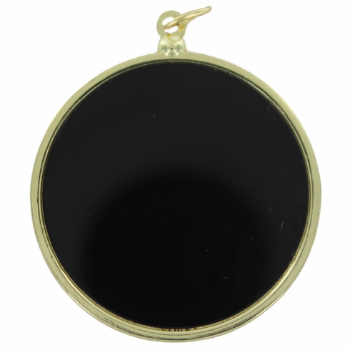 2-3/4 INCH DIE CAST TWO SIDED GOLD MEDAL WITH 2 INCH RECESSED BLACK DISCS BOTH SIDES