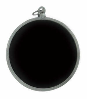 2-3/4 INCH DIE CAST TWO SIDED SILVER MEDAL WITH 2 INCH RECESSED BLACK DISCS BOTH SIDES