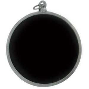 2-3/4 INCH DIE CAST TWO SIDED SILVER MEDAL WITH 2 INCH RECESSED BLACK DISCS BOTH SIDES