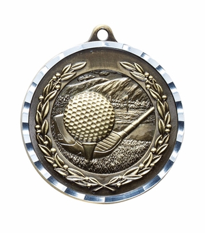 2-3/4 Inch 3-D Golf Medal in Antique Brass, Pewter or Bronze Finish