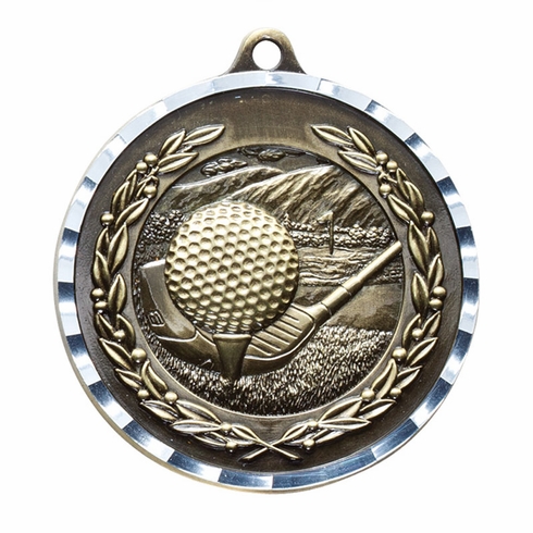 2-3/4 Inch 3-D Golf Medal in Antique Brass, Pewter or Bronze Finish