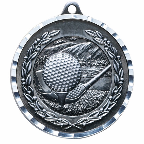 2-3/4 Inch 3-D Golf Medal in Antique Brass, Pewter or Bronze Finish