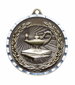 2-3/4 Inch 3-D Academic Lamp Medal in Antique Brass, Pewter or Bronze Finish