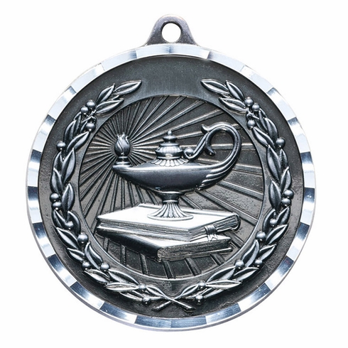 2-3/4 Inch 3-D Academic Lamp Medal in Antique Brass, Pewter or Bronze Finish