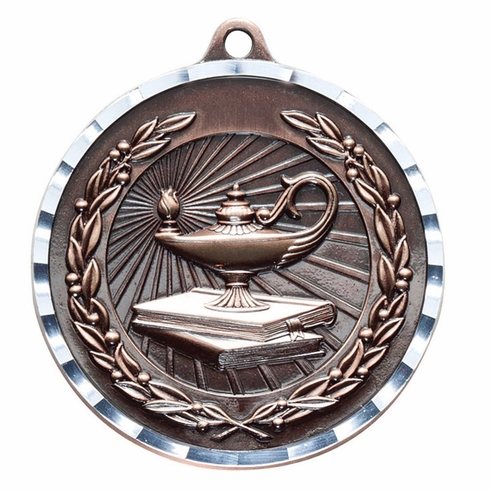2-3/4 Inch 3-D Academic Lamp Medal in Antique Brass, Pewter or Bronze Finish