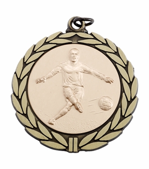 2 3/4 INCH MEDAL FRAME WITH SOCCER MALE MEDALLION - MULTIPLE COLORS