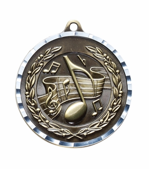 2-3/4 Inch 3-D Music Medal in Antique Brass, Pewter or Bronze Finish