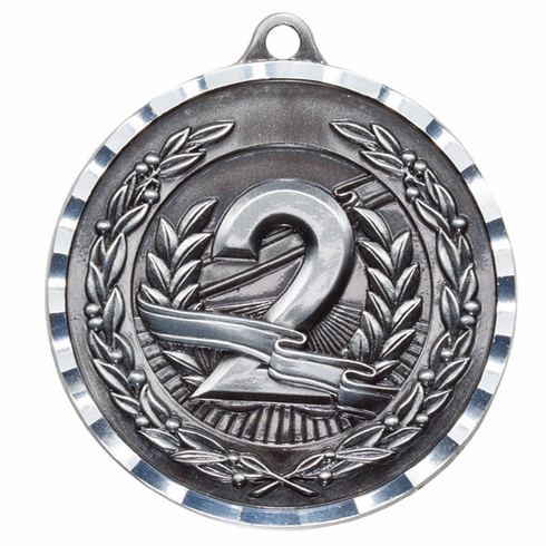 2-3/4 Inch Second Place Medal 3- Dimensional Diamond Engraved Cast Satin in Antique Pewter