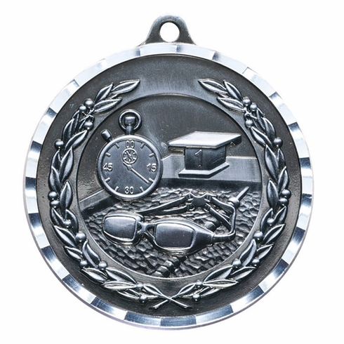 2-3/4 Inch 3-D Swimming Medal in Antique Brass, Pewter or Bronze Finish