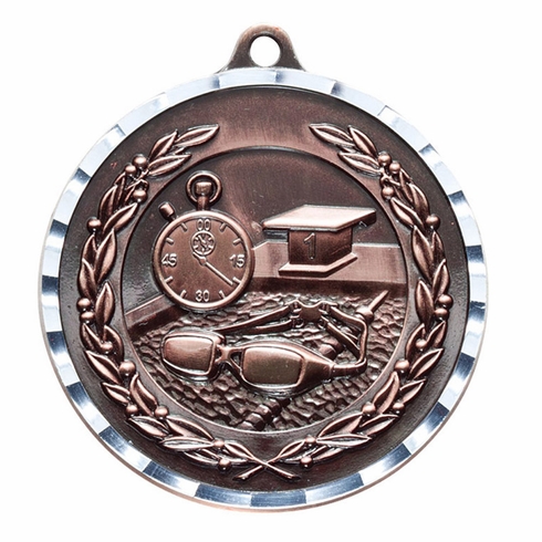 2-3/4 Inch 3-D Swimming Medal in Antique Brass, Pewter or Bronze Finish
