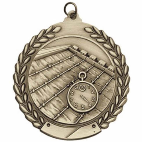 2-3/4 Inch Swimming Medal 3- Dimensional Die Cast Satin in Antique Brass, Pewter or Bronze Finish