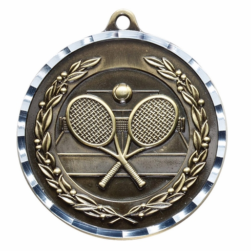 2-3/4 Inch 3-D Tennis Medal in Antique Brass, Pewter or Bronze Finish