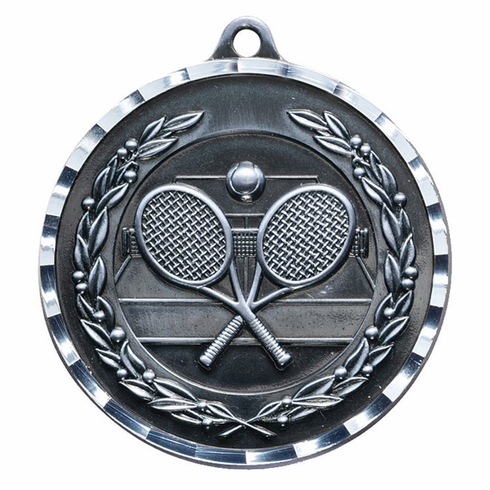 2-3/4 Inch 3-D Tennis Medal in Antique Brass, Pewter or Bronze Finish
