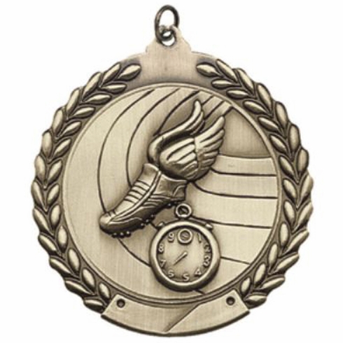 2-3/4 Inch Track Medal 3- Dimensional Die Cast Satin in Antique Brass, Pewter or Bronze Finish