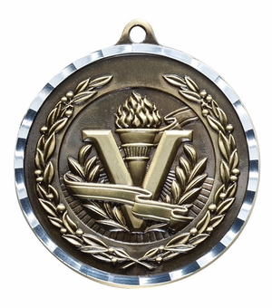 2-3/4 Inch 3-D Victory Medal in Antique Brass, Pewter or Bronze Finish