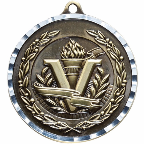 2-3/4 Inch 3-D Victory Medal in Antique Brass, Pewter or Bronze Finish