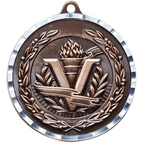 2-3/4 Inch 3-D Victory Medal in Antique Brass, Pewter or Bronze Finish