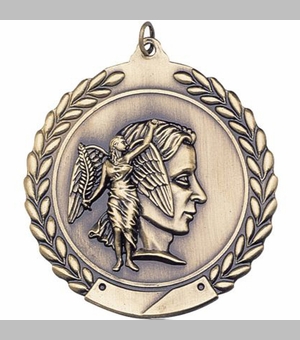 2-3/4 Inch Volleyball Medal 3- Dimensional Die Cast Satin in Antique Brass, Pewter or Bronze Finish