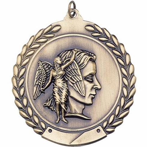 2-3/4 Inch Volleyball Medal 3- Dimensional Die Cast Satin in Antique Brass, Pewter or Bronze Finish