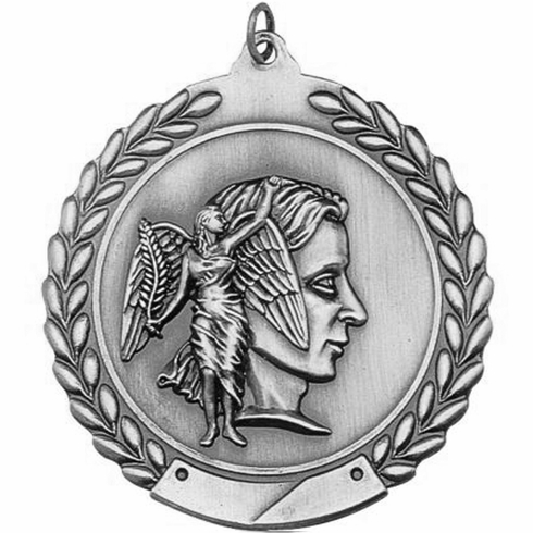 2-3/4 Inch Volleyball Medal 3- Dimensional Die Cast Satin in Antique Brass, Pewter or Bronze Finish