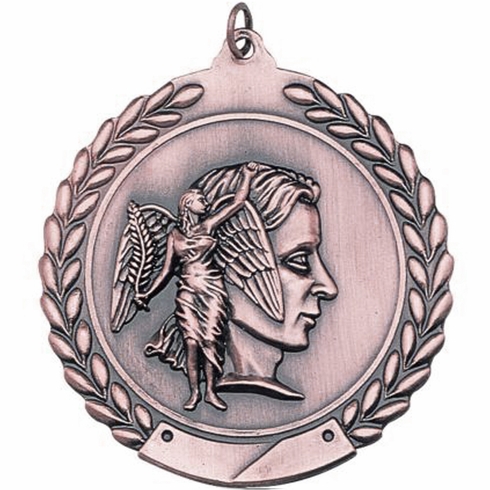 2-3/4 Inch Volleyball Medal 3- Dimensional Die Cast Satin in Antique Brass, Pewter or Bronze Finish