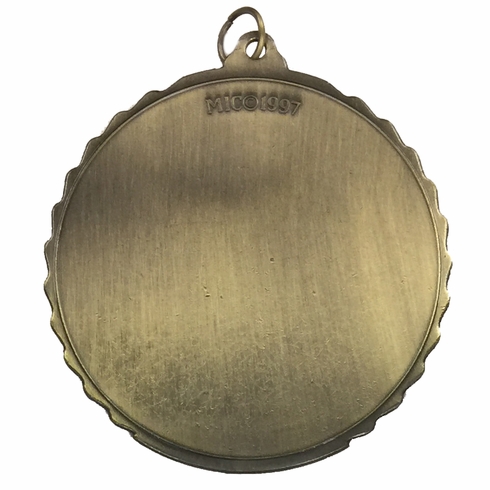 2-3/4 Inch Volleyball Medal 3- Dimensional Die Cast Satin in Antique Brass, Pewter or Bronze Finish