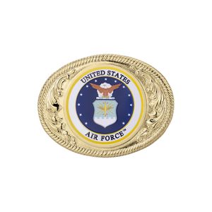 2-3/4 x 3-5/8 INCH GOLD OVAL DIE CAST BELT BUCKLE WITH 2 INCH UNITED STATES AIR FORCE INSERT