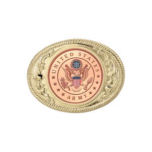 2-3/4 x 3-5/8 INCH GOLD OVAL DIE CAST BELT BUCKLE WITH 2 INCH UNITED STATES ARMY SYMBOL INSERT