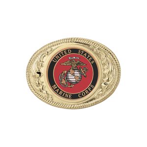 2-3/4 x 3-5/8 INCH GOLD OVAL DIE CAST BELT BUCKLE WITH 2 INCH UNITED STATES MARINE CORPS INSERT