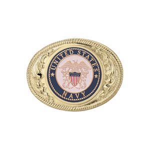 2-3/4 x 3-5/8 INCH GOLD OVAL DIE CAST BELT BUCKLE WITH 2 INCH UNITED STATES NAVY INSERT