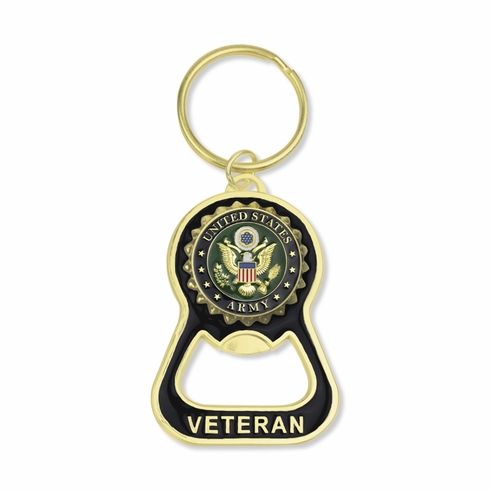 2-7/8 x 1-7/8 INCH BRIGHT GOLD ARMY VETERAN BOTTLE OPENER KEYCHAIN WITH SOFT EPOXY ENAMEL UNITED STATES ARMY EMBLEM