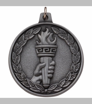 2 Inch Die-Struck Achievement Torch Medal in Silver