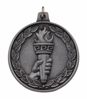 2 Inch Die-Struck Achievement Torch Medal in Silver
