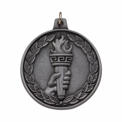 2 Inch Die-Struck Achievement Torch Medal in Silver