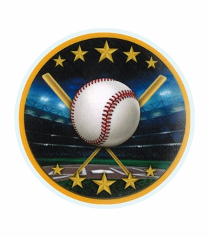 2 Inch in Diameter Round Baseball Themed Insert with Mylar Detailing
