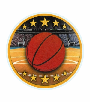 2 Inch in Diameter Round Basketball Themed Insert with Mylar Detailing