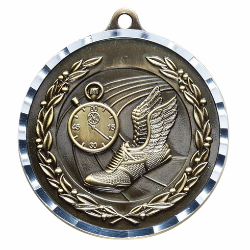 2 Inch Brass Track Medal with Customizable Back in Gold, Silver, or Bronze