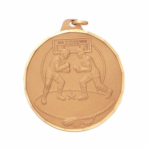 2 Inch Customizable Wrestling Medal in Gold, Silver, or Bronze