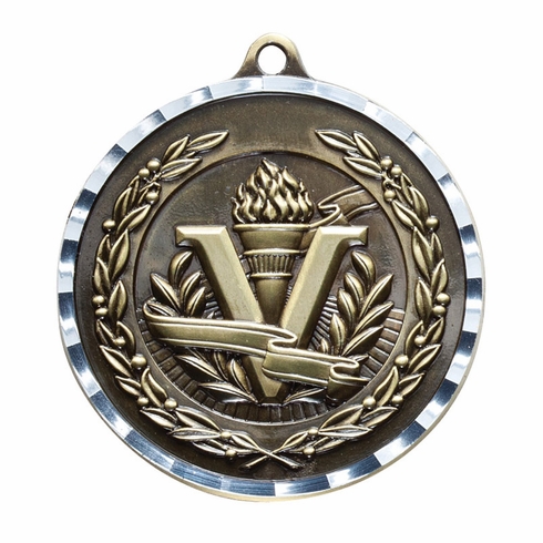 2 Inch Diamond-Engraved Brass Victory Medal in Gold, Silver, or Bronze with Customizable Back