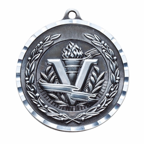 2 Inch Diamond-Engraved Brass Victory Medal in Gold, Silver, or Bronze with Customizable Back