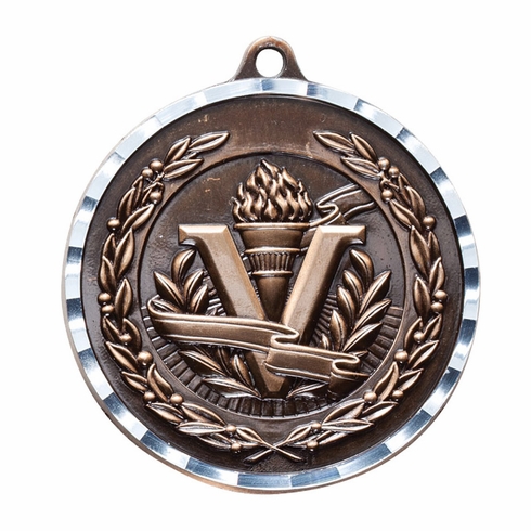 2 Inch Diamond-Engraved Brass Victory Medal in Gold, Silver, or Bronze with Customizable Back