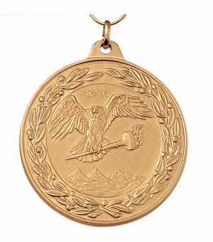 2 Inch Die-Struck Achievement Medal with Antique Finish in Gold, Silver, or Bronze