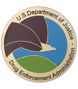 2-Inch in Diameter Round Etched-Enameled Metal U.S. Drug Enforcement Administration Medallion Insert in Gold with Peel-and-Stick Back