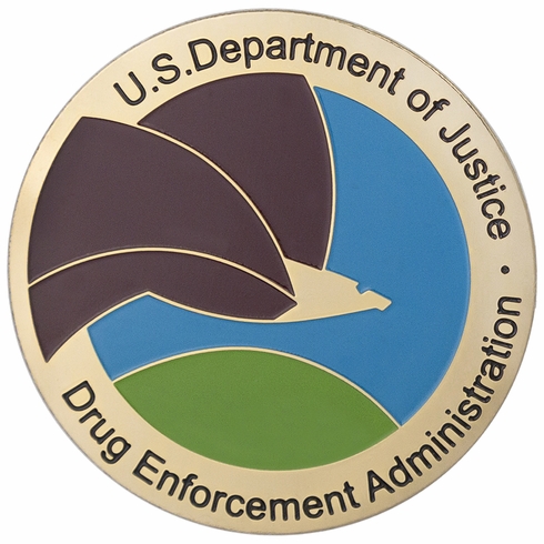 2-Inch in Diameter Round Etched-Enameled Metal U.S. Drug Enforcement Administration Medallion Insert in Gold with Peel-and-Stick Back