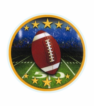 2 Inch in Diameter Round Football Themed Insert with Mylar Detailing