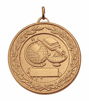 2 Inch Die-Struck Academic Themed Medal with Antique Finish in Gold, Silver, or Bronze