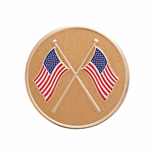 2 Inch in Diameter Round Metal Litho-Print American Flags Medallion Insert