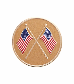 2 Inch in Diameter Round Metal Litho-Print American Flags Medallion Insert