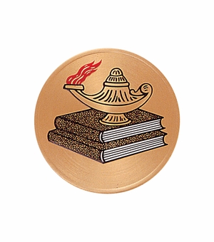 2 Inch in Diameter Round Metal Litho-Print Lamp of Learning Medallion Insert